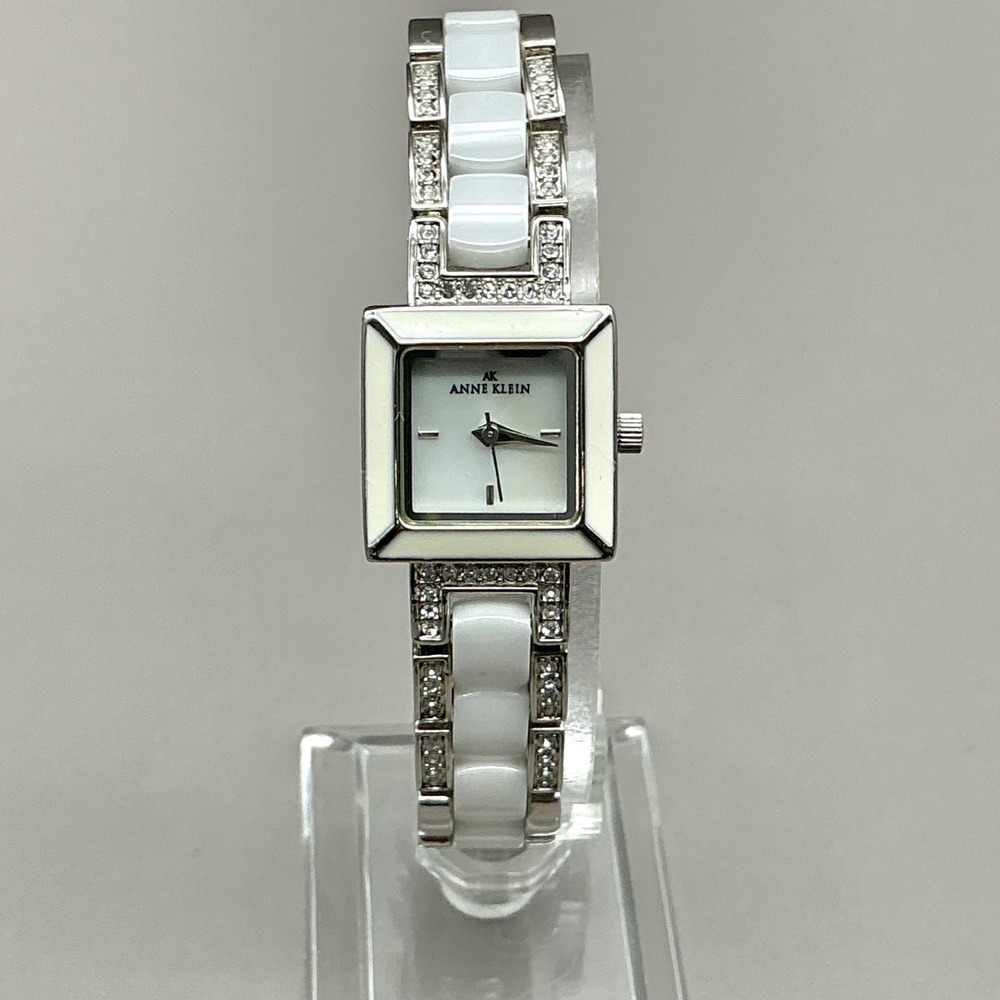 Anne Klein Watch Womens 10/8418 White Ceramic Crystal Silver 7.25" NEW BATTERY